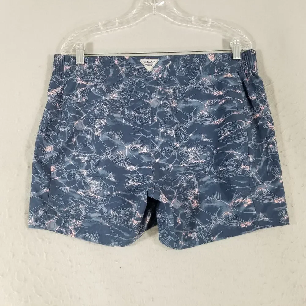 Columbia PFG Shorts Mens Large Blue Fish Print Performance Quick Dry Swim Trunks